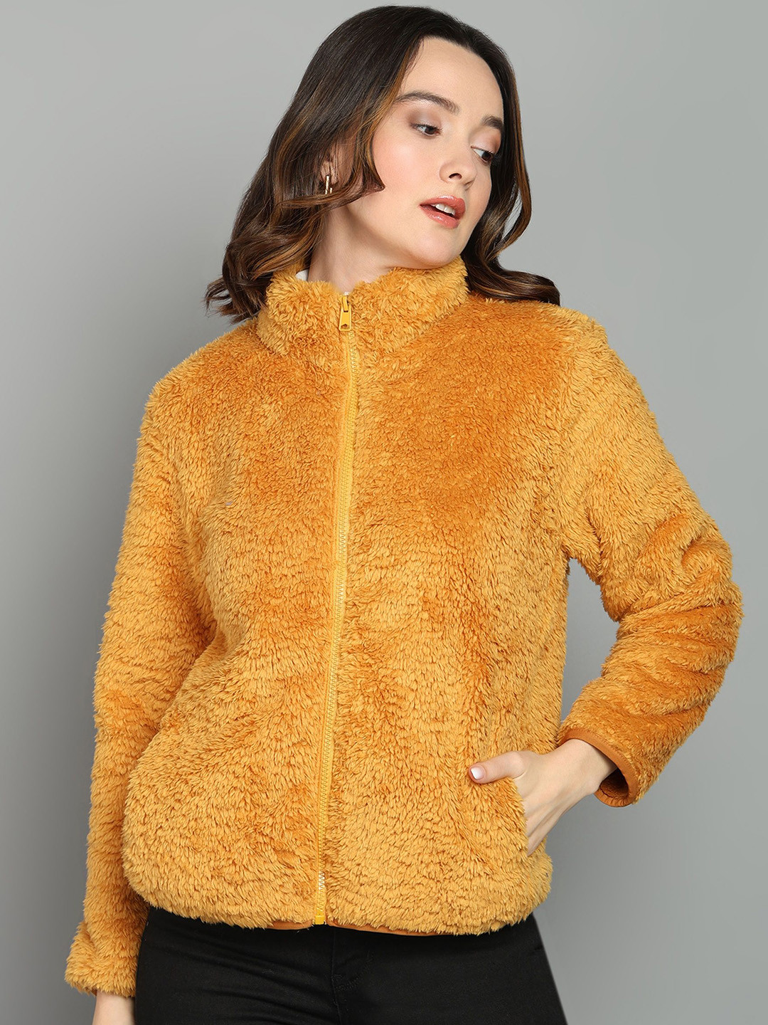 Alan Jones Women Fluffy Yarn Fleece Full-Zip Jacket