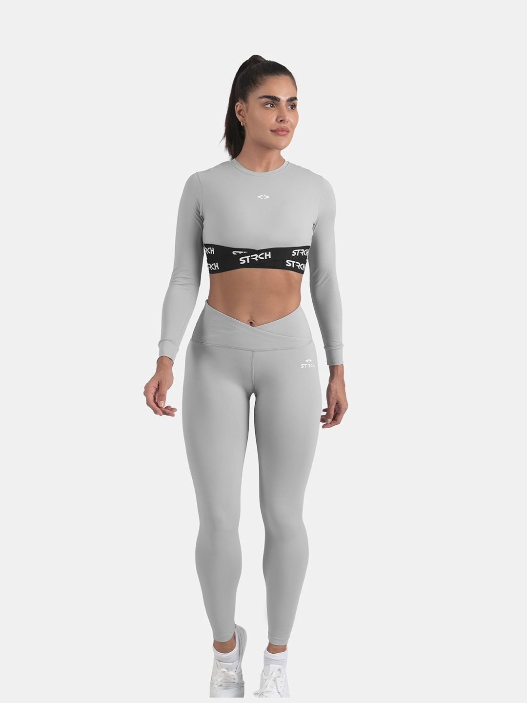 STRCH Women Solid Round Neck Nylon Top