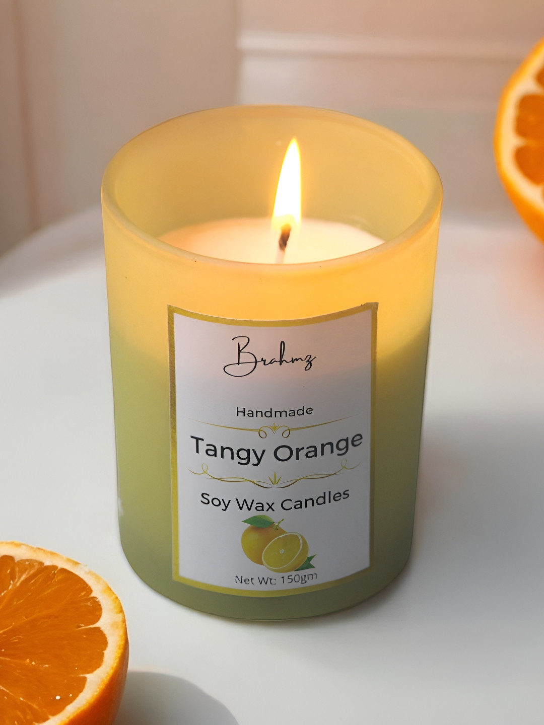 Brahmz Wax Glass Candle Jar Scented 1 Wick Tangy Orange Solid Geometric Regular Candles