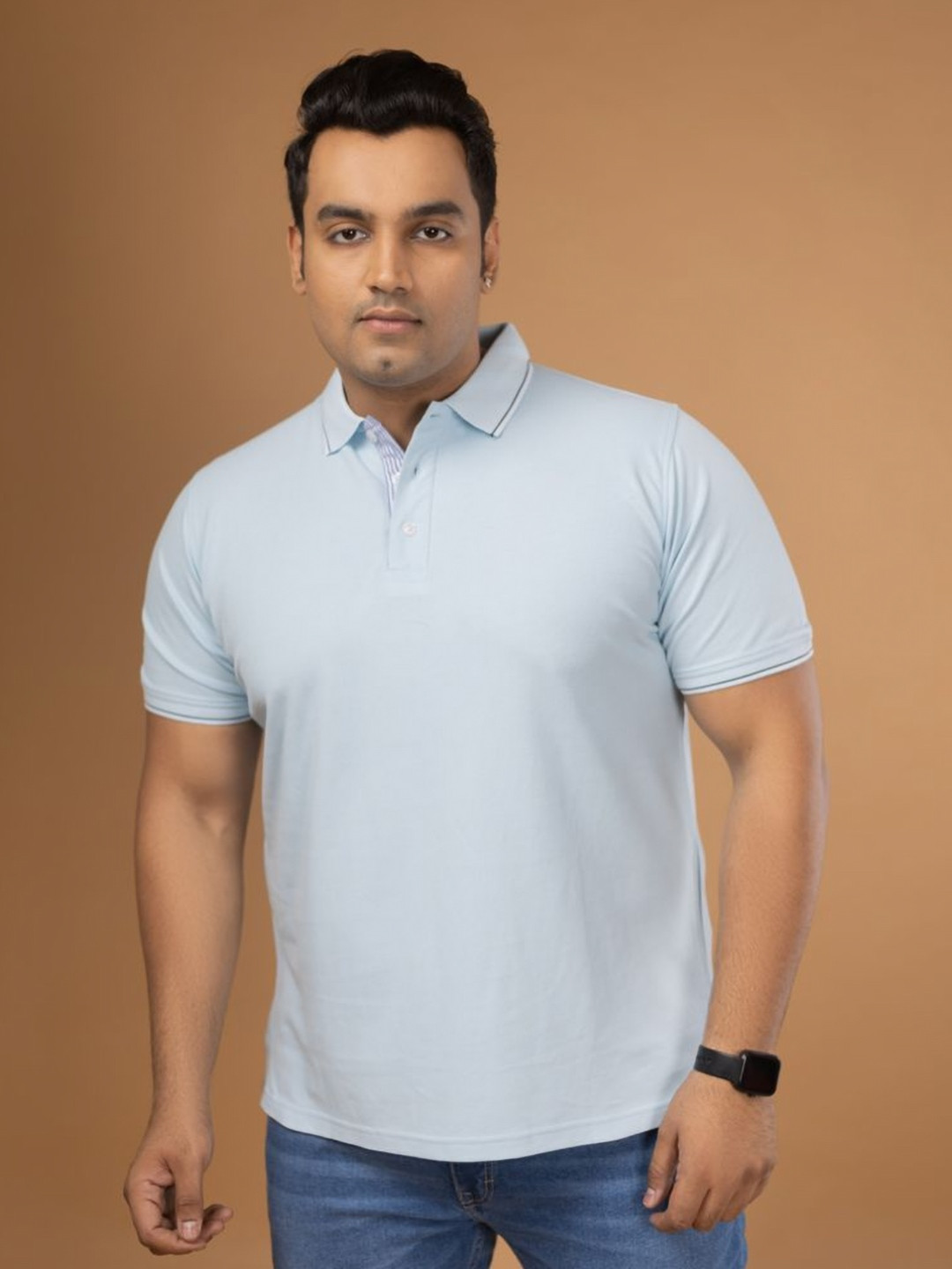 Sizeupp Men Plus Size Collared Neck Solid Polo T-Shirt