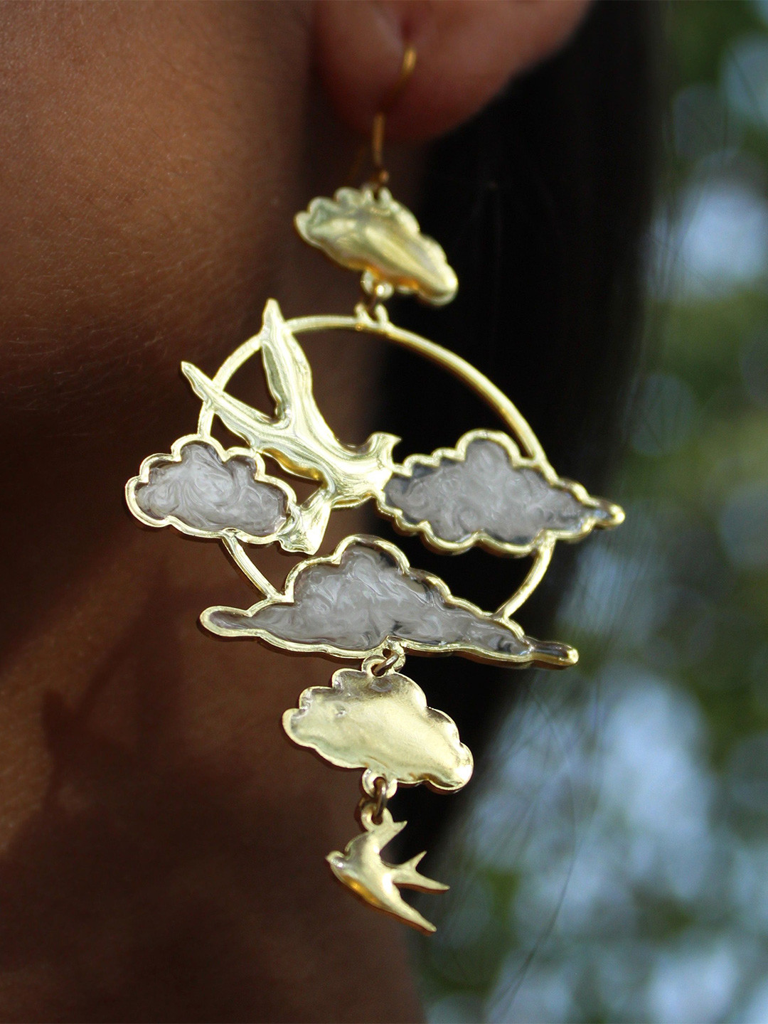 BeAbhika Gold-Plated Stainless Steel Bird and Cloud Drop Earrings