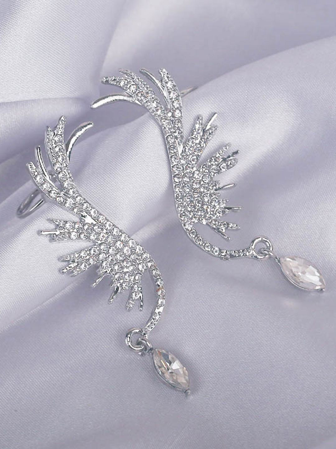 FIMBUL Silver-Plated Rhinestone Studded Classic Ear Cuff Earrings