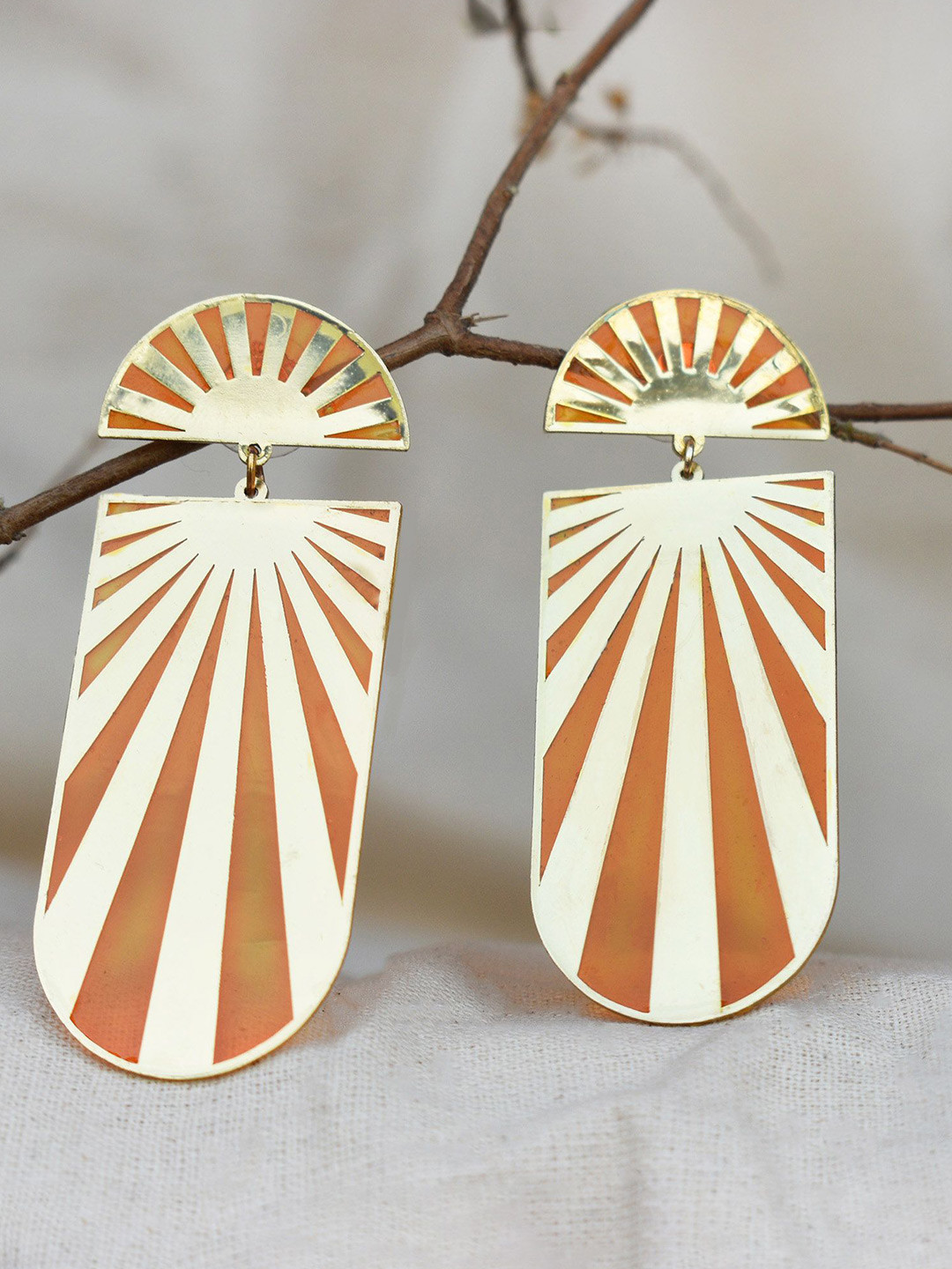 BeAbhika Stainless Steel Gold-Plated Sun Rays Drop Earrings