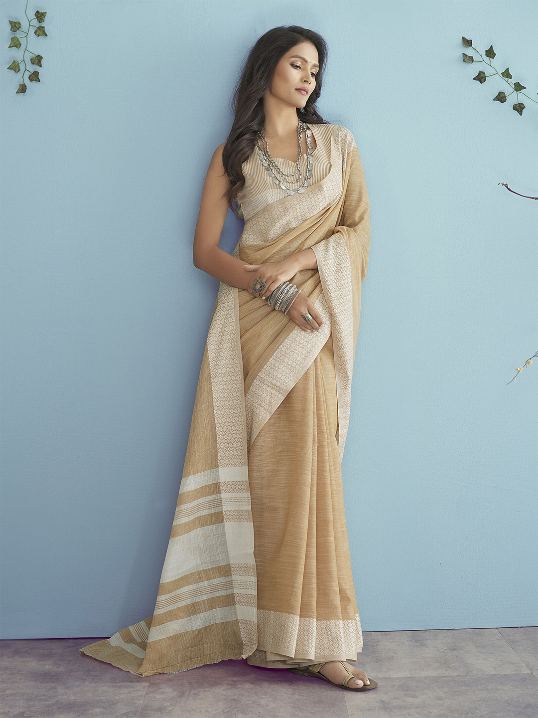DIVASTRI Pure Linen Designer Saree