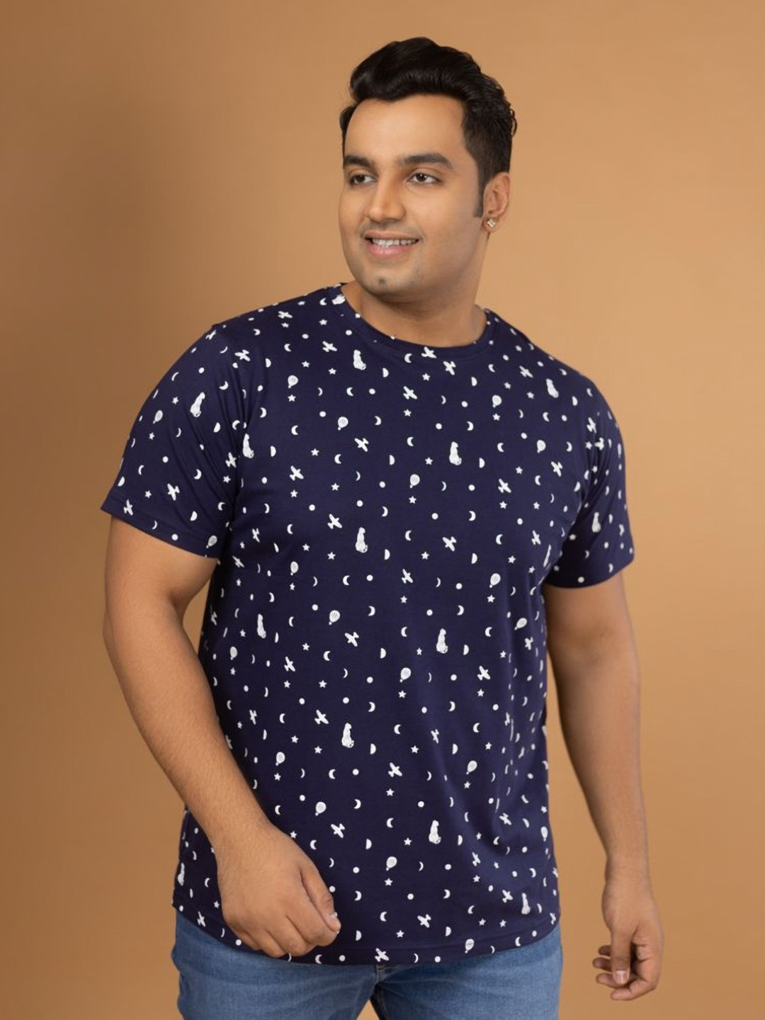 Sizeupp Men Plus Size Crew Neck Regular Fit Printed Aop Tees