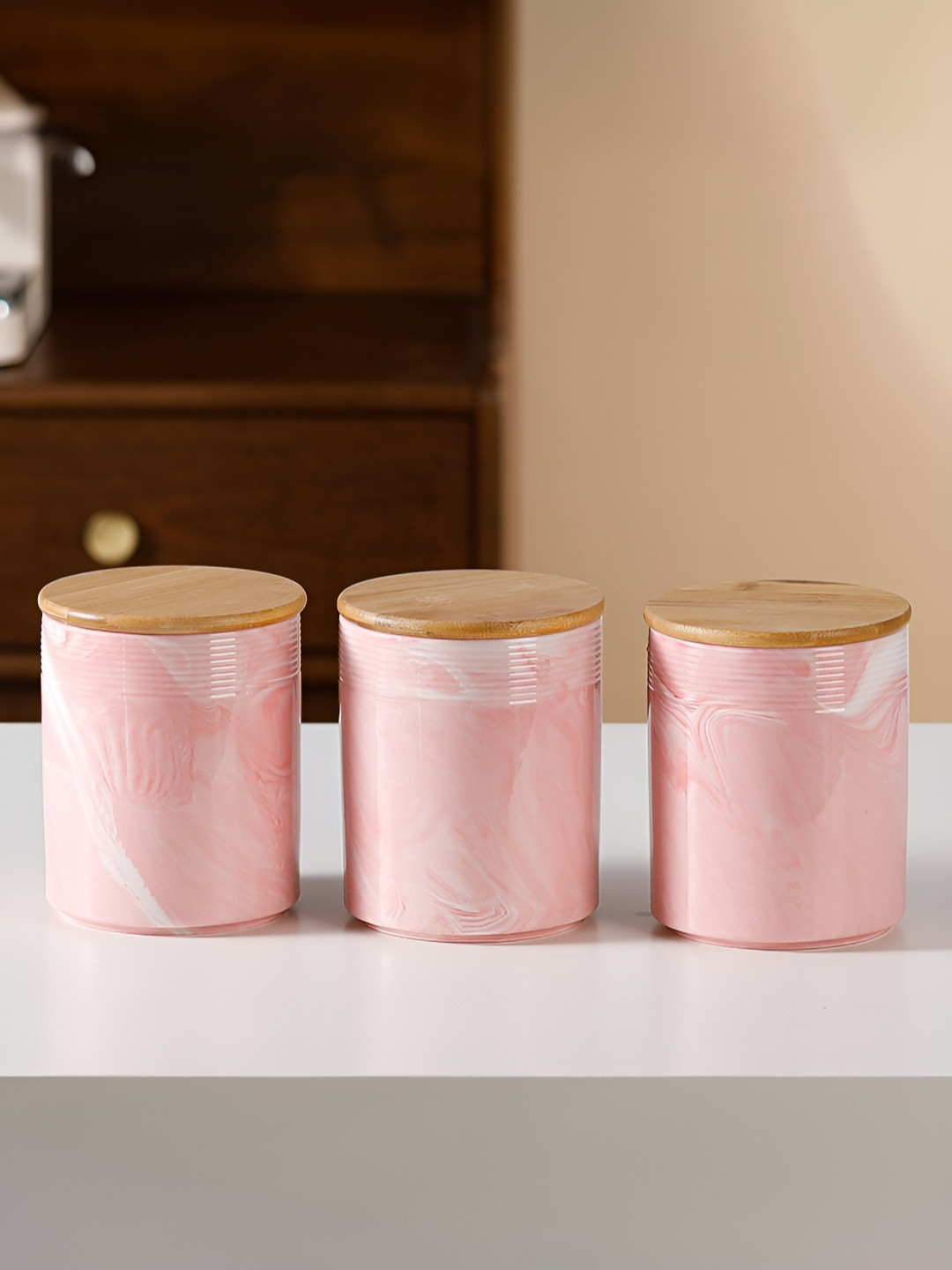 Umai Pink Ceramic Stain Resistant 3 Piece Clip-On Jar-720ml