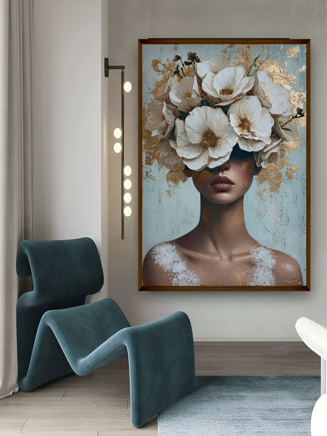 Artsense Off White & Blue Canvas Abstract Wall Paintings