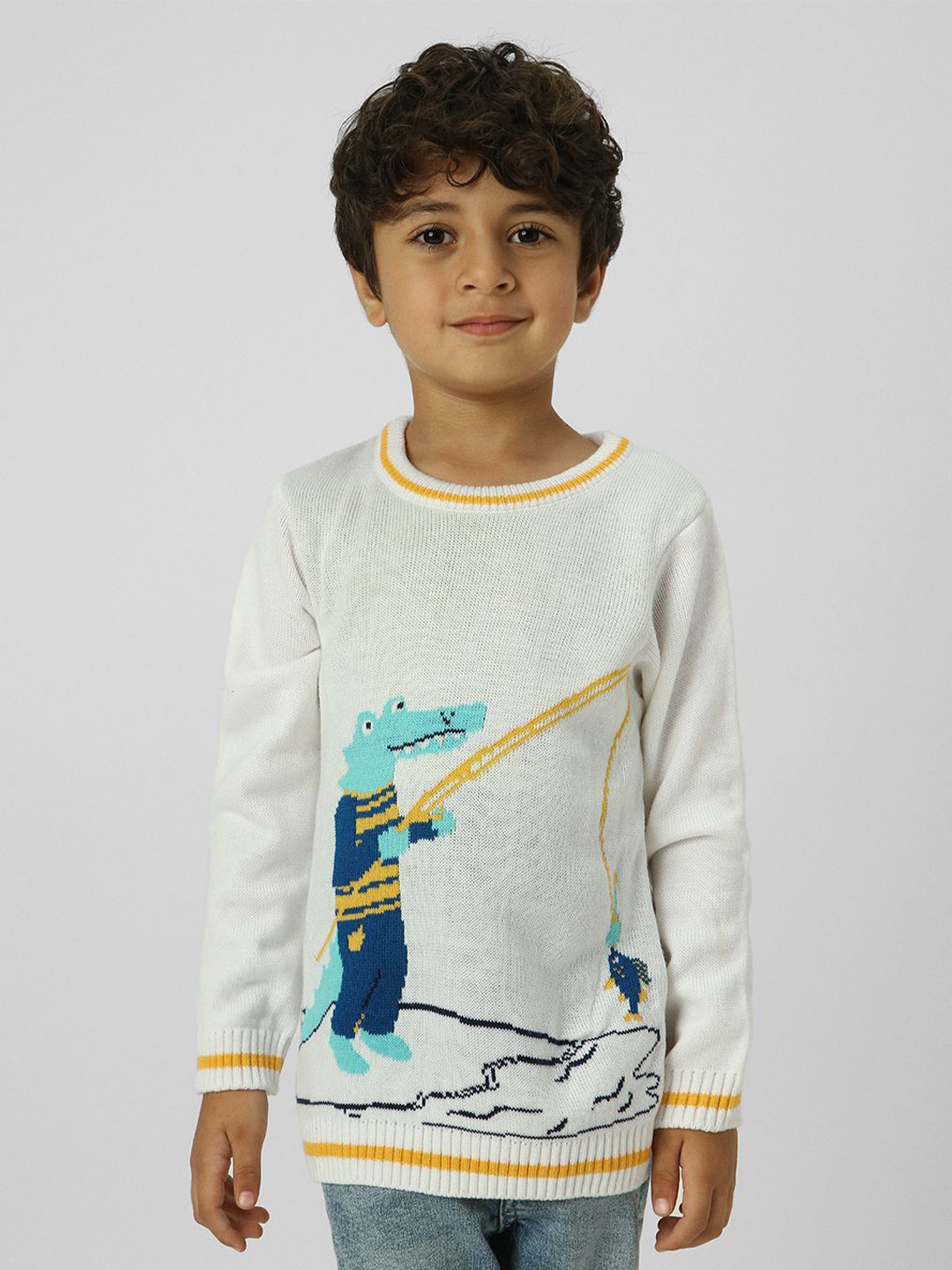 Nauti Nati Boys Animal-Themed Jacquard Self Design Sweatshirt