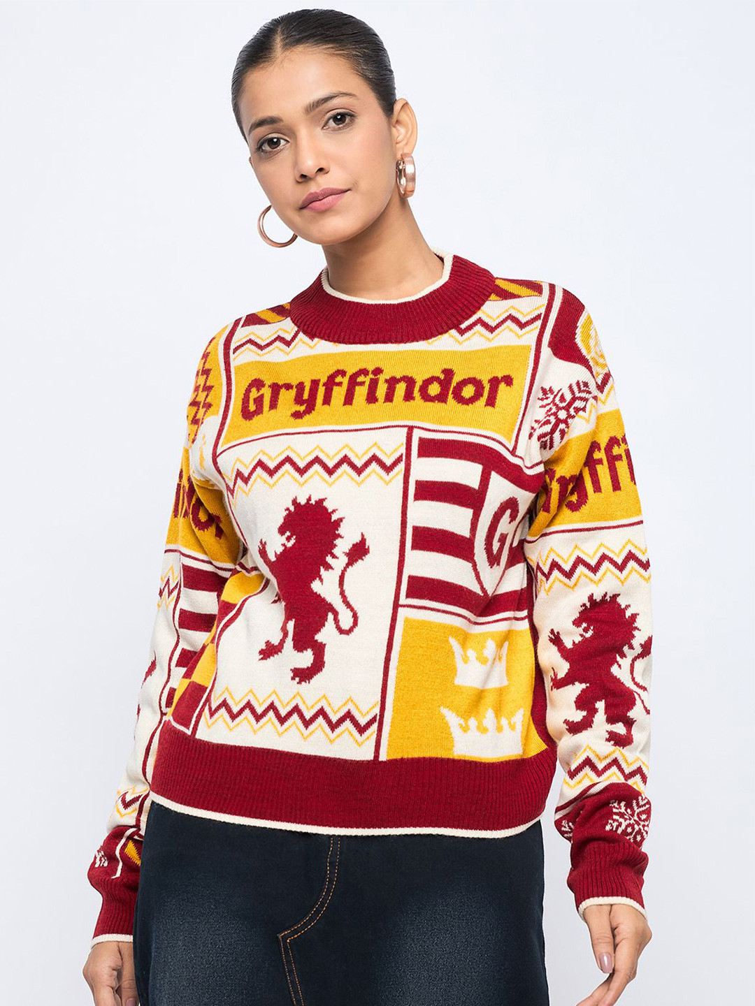 GABBLE & WOLSH Women Cotton Self Design Cable Knit Printed Pullover