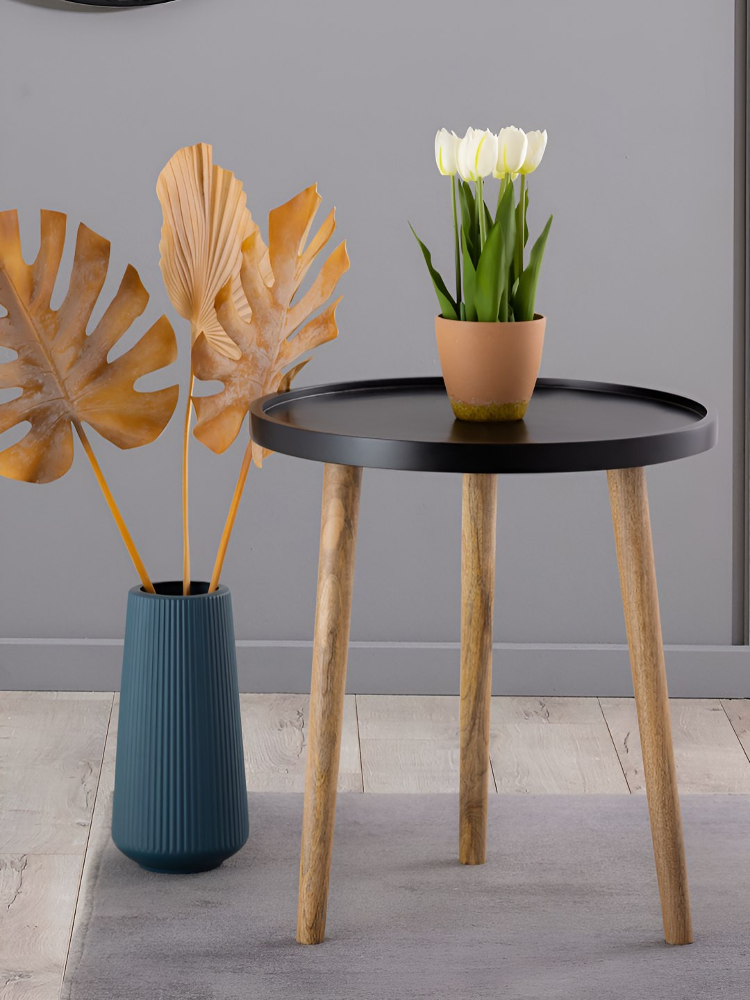 Metalsmith Black Wooden Round Bedside Table