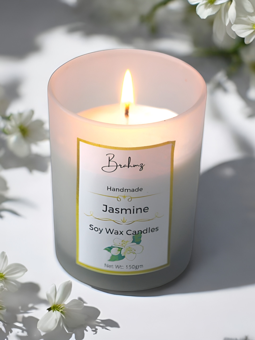 Brahmz Wax Glass Candle Jar Scented 1 Wick Jasmine Solid Geometric Regular Candles