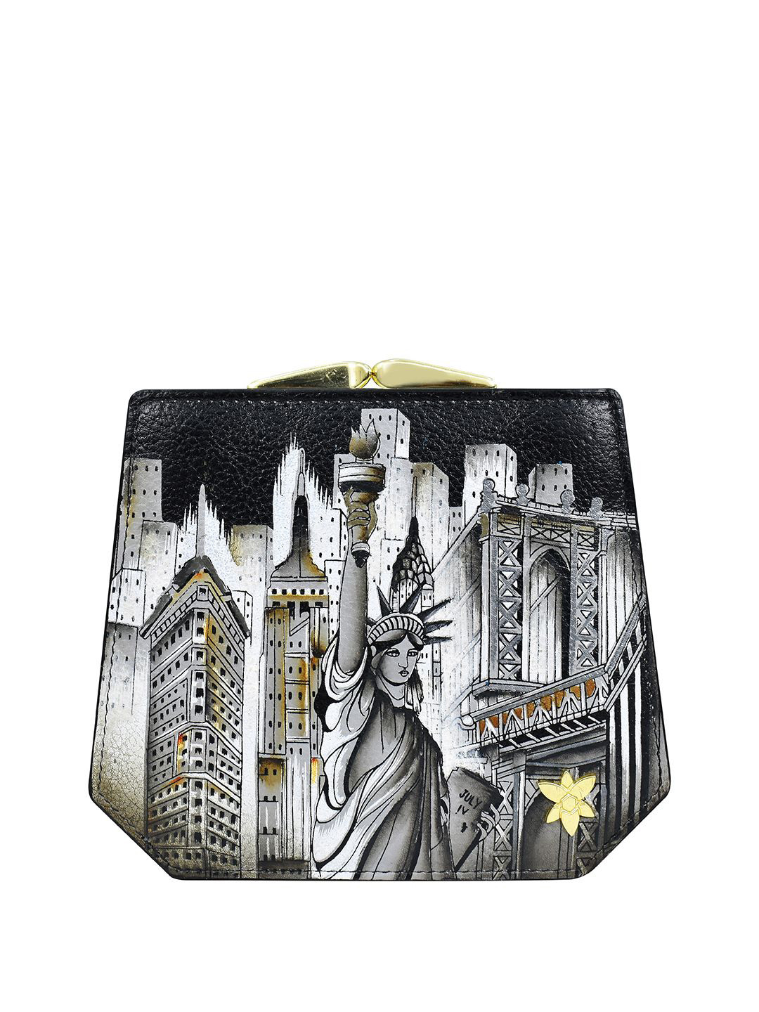 Anuschka Women City of Dreams Hand Painted Leather Two Fold French Wallet