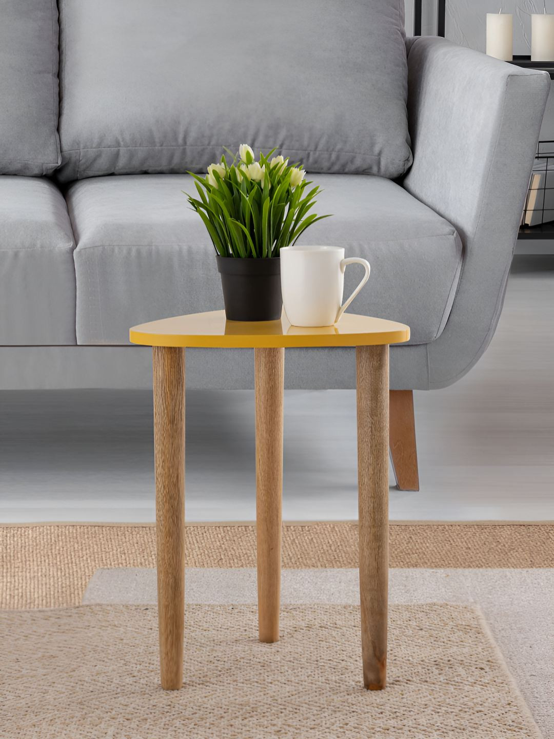 Metalsmith Brown & Yellow Wooden Triangle Side Table