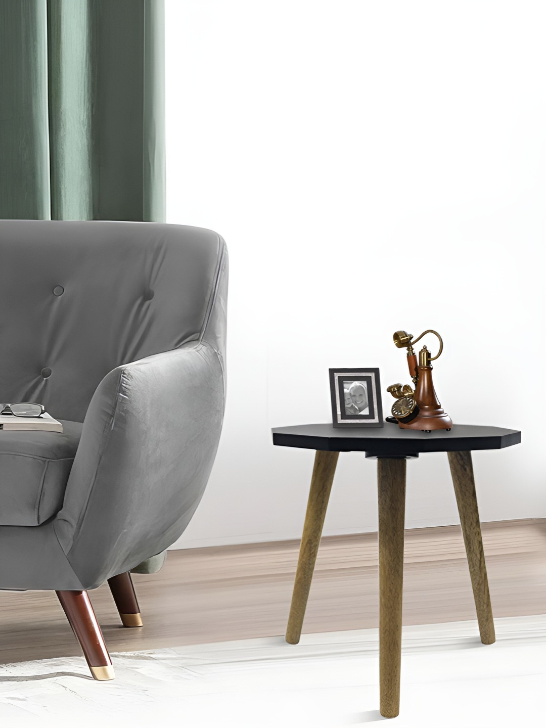 Metalsmith Black Wooden Round Bedside Table