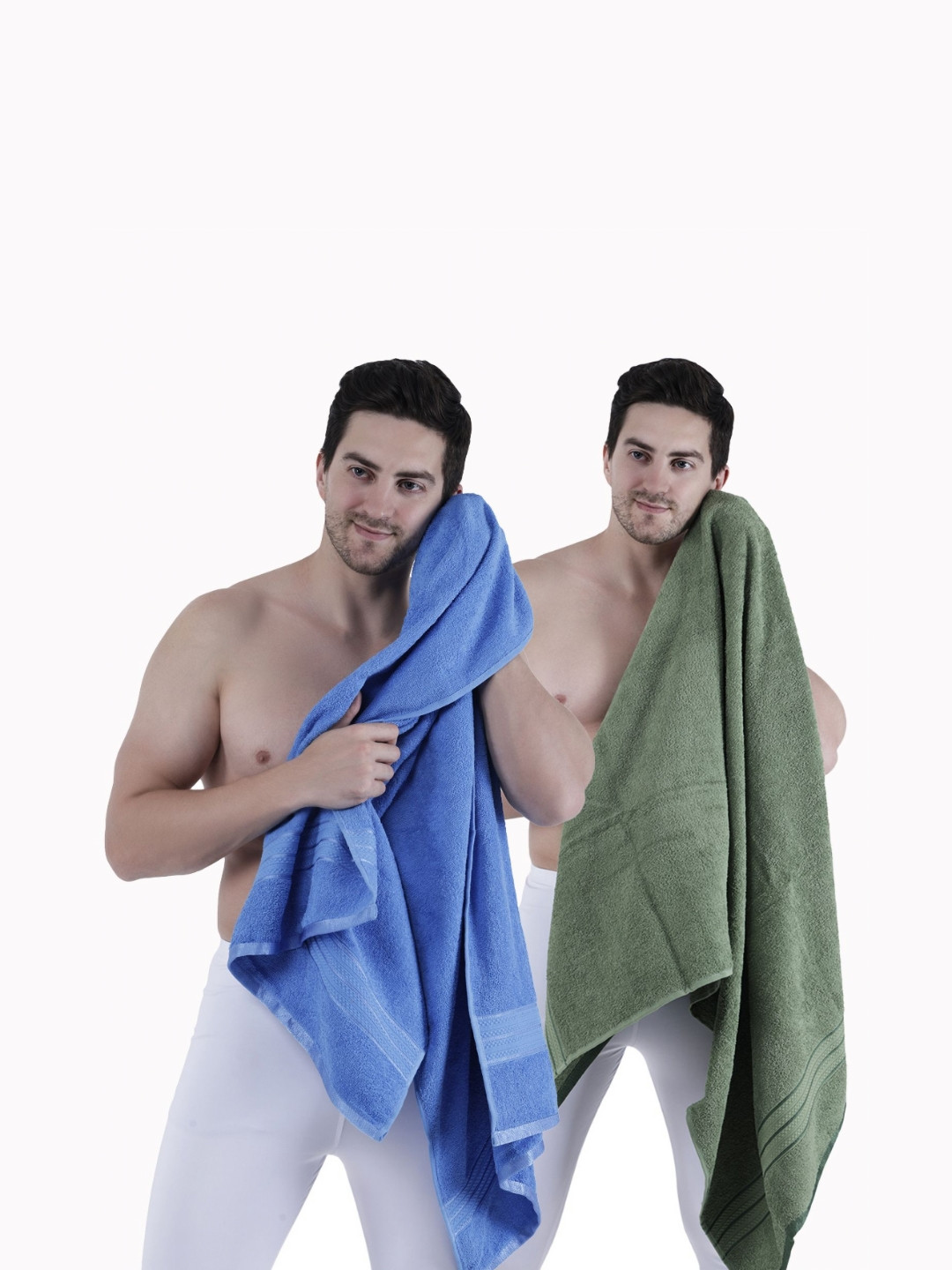 Dollar Blue & Green 2 Pieces Cotton 400 GSM Bath Towels