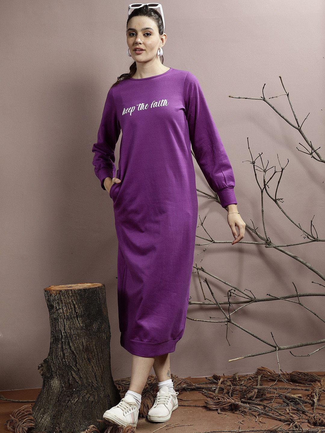 Athena Alphanumeric Printed Cotton T-shirt Midi Dress