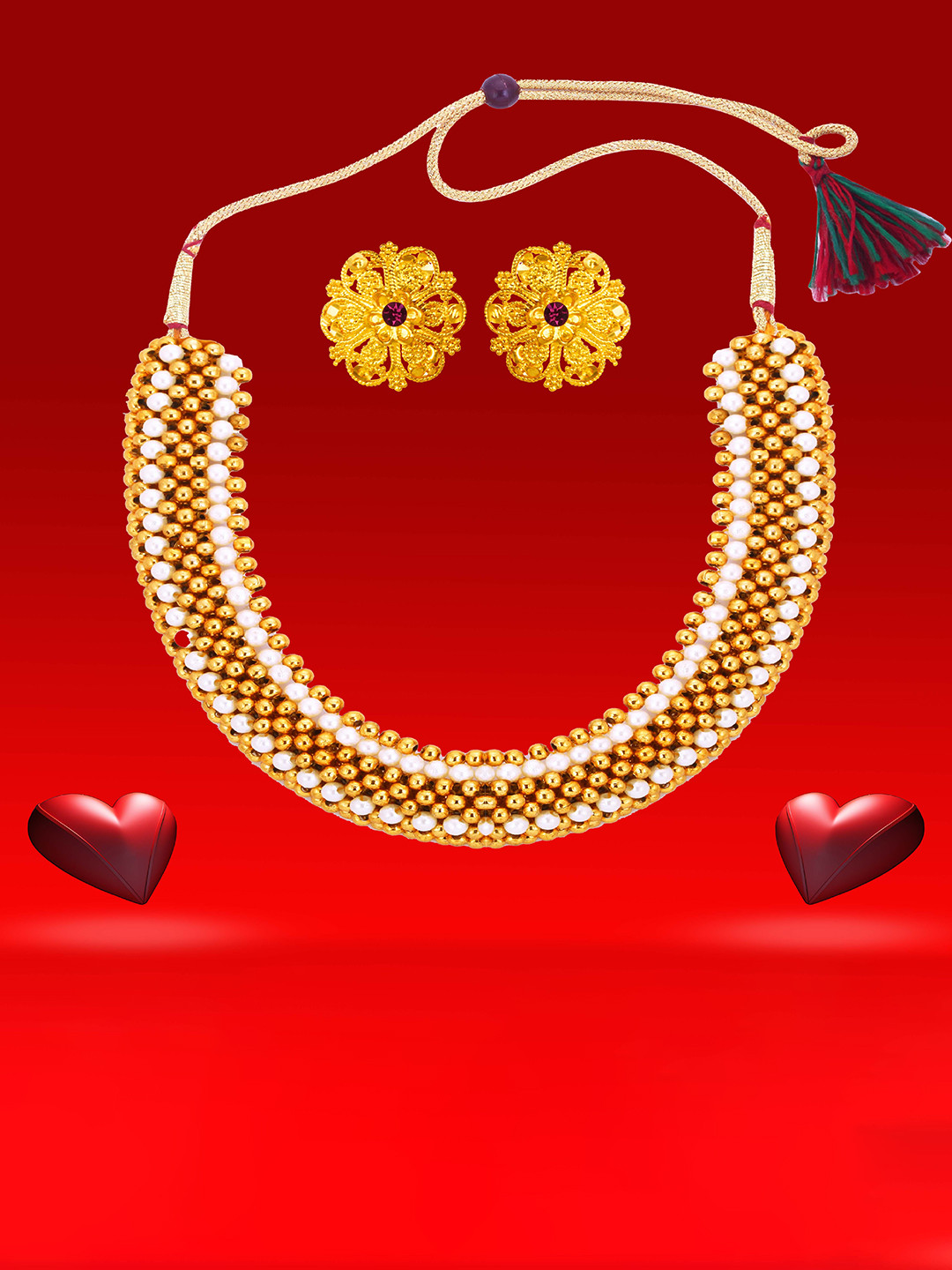 Heer Collection Gold-Plated Ethnic Matte Finish Thushi Choker Necklace and Earrings