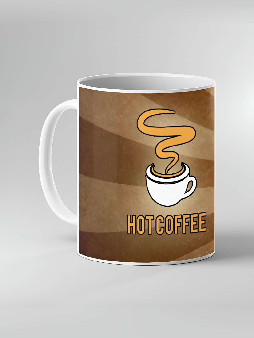 Keviv White & Brown Abstract Printed Ceramic Glossy Mug 325 ml