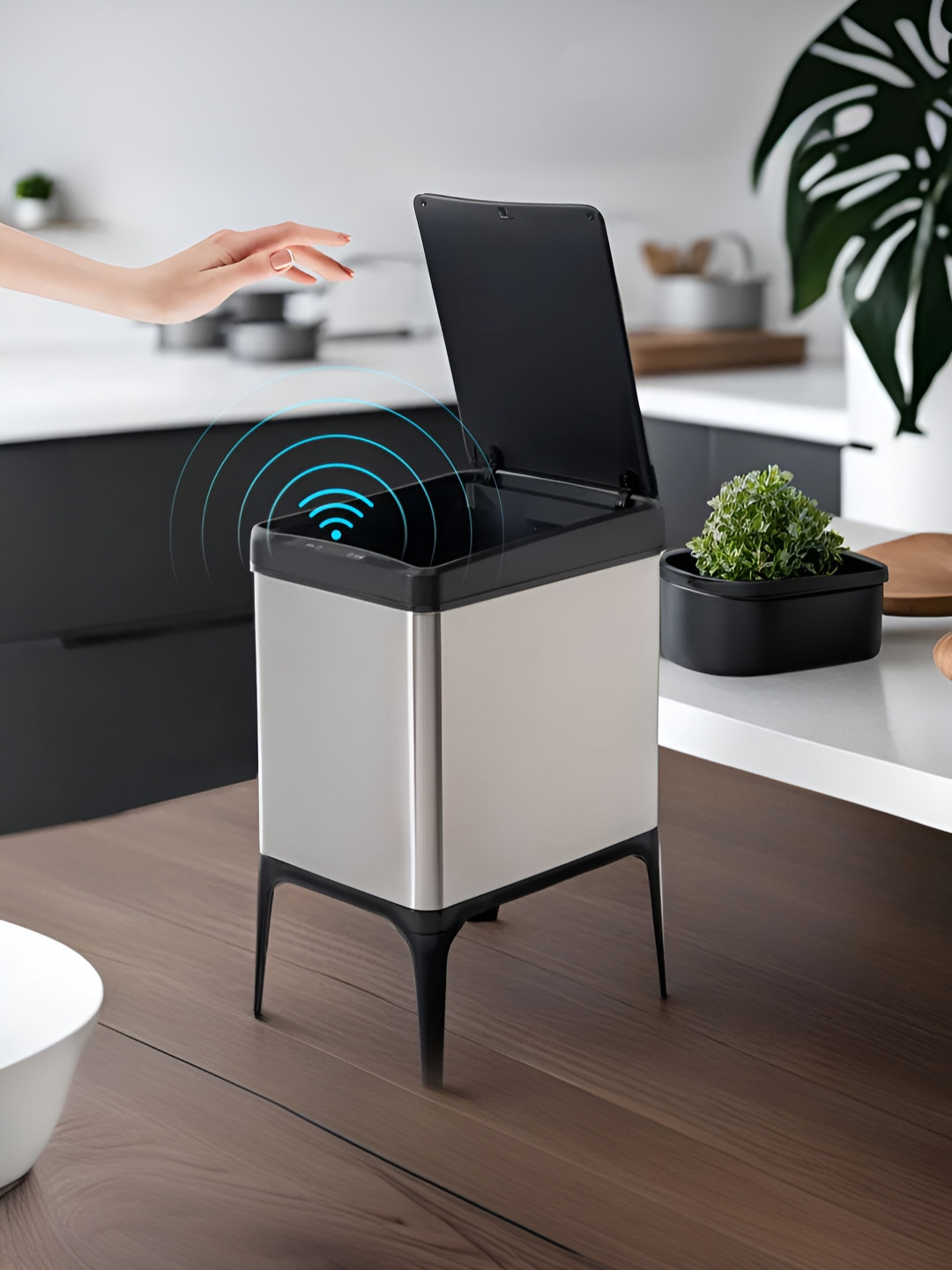 The Better Home Fumato Grey Stainless Steel Automatic Sensor Dustbin With Lid 22L