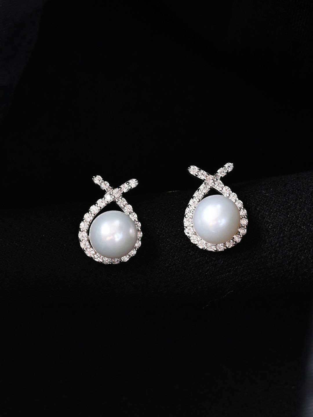 Clara 925 Sterling Silver Rhodium-Plated Fresh Water Pearl Beaded Contemporary Studs