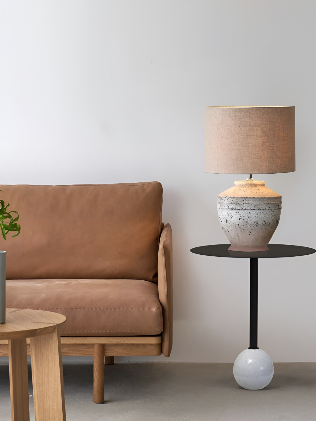 Metalsmith Black & White Glossy Marble Round Bedside Table