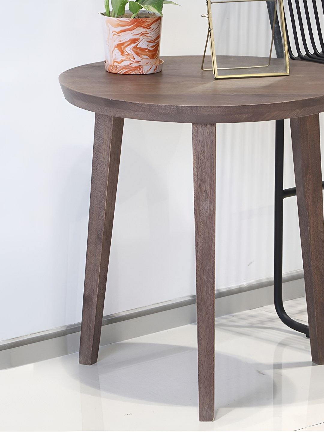Metalsmith Grey & Brown Wooden Round Shaped Bedside Table