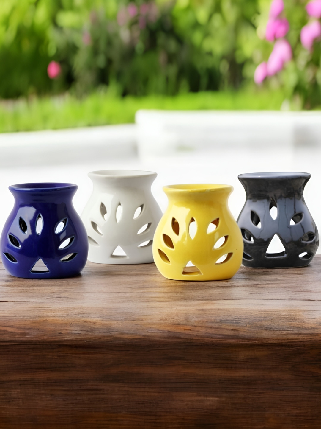 Brahmz White & Yellow 4 Pieces Candle Ceramic Aroma Burner Diffuser Set