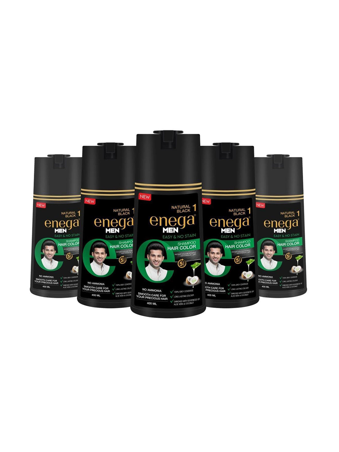 Enega Set Of 5 Long Lasting Permanent Shampoo Hair Colour - 400ml Each - Natural Black