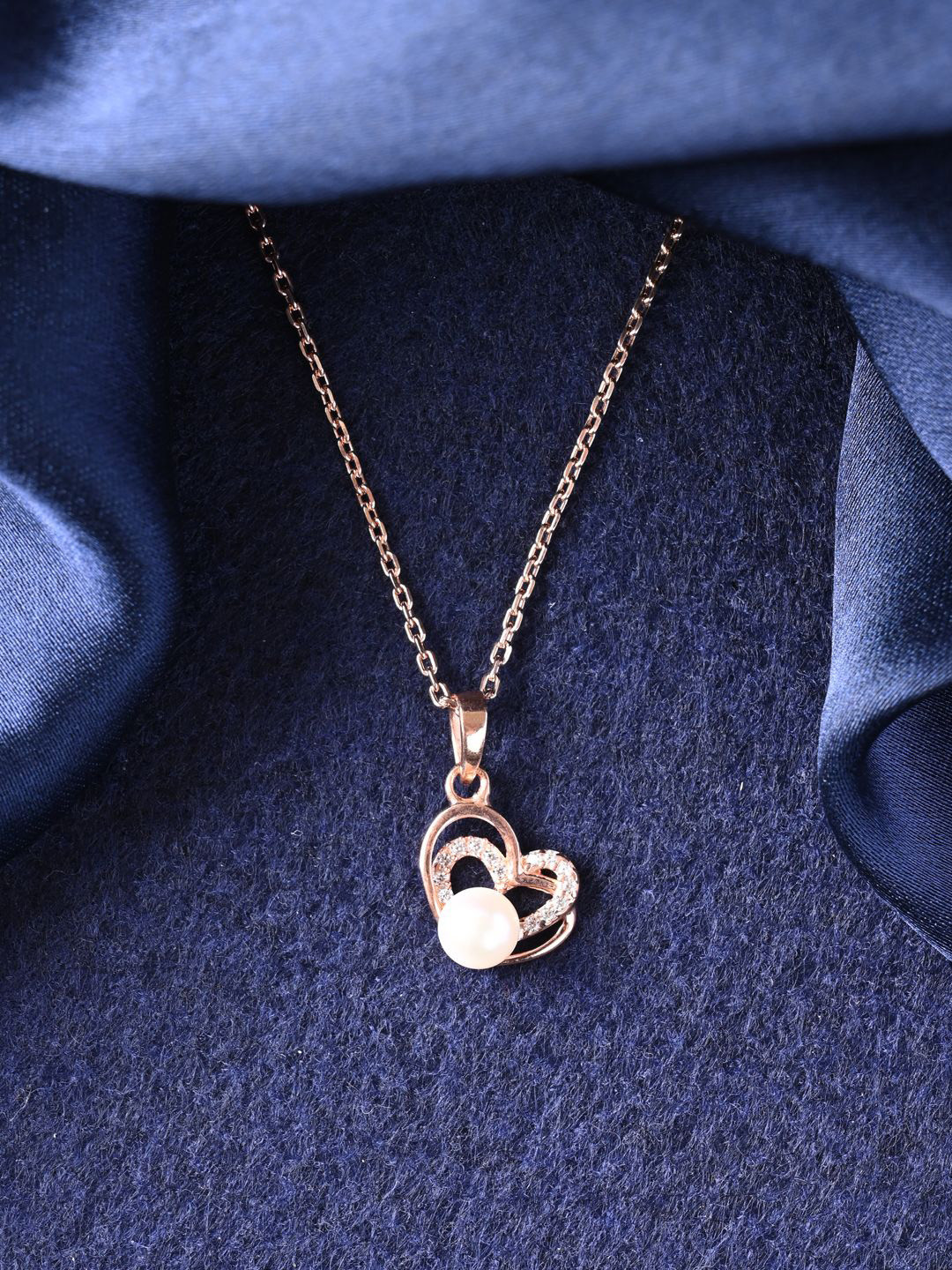 Clara 925 Sterling Silver Rose Gold Plated Pearl Beaded Contemporary Pendant with Chain