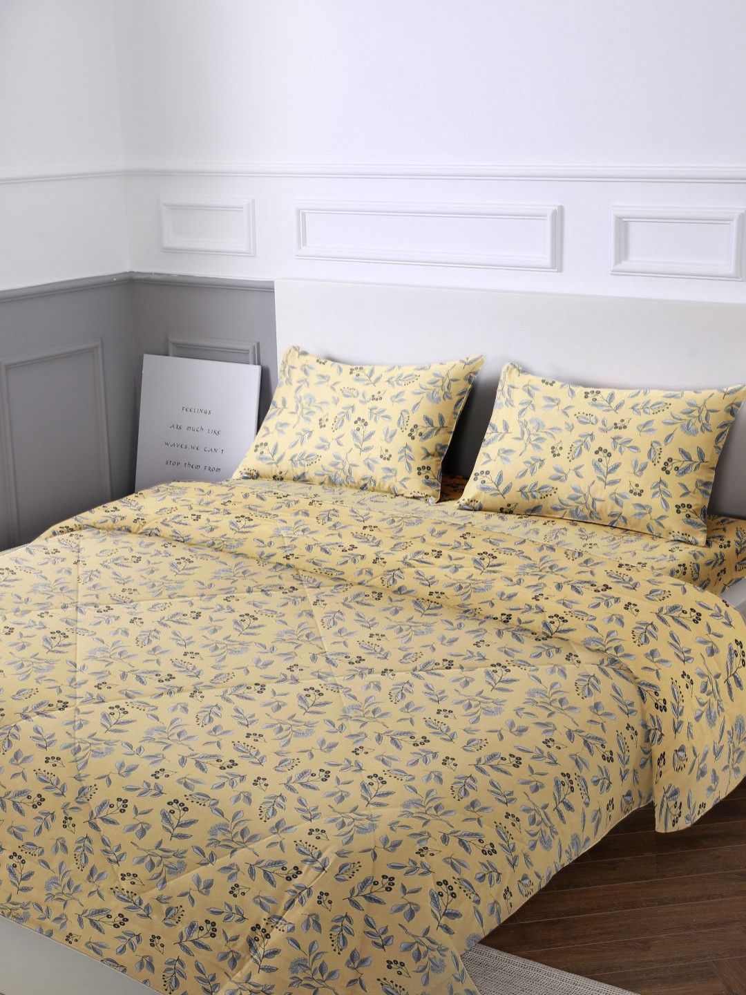 URBAN DREAM Yellow Floral Cotton Double Queen AC Room Superfine Bedding Set