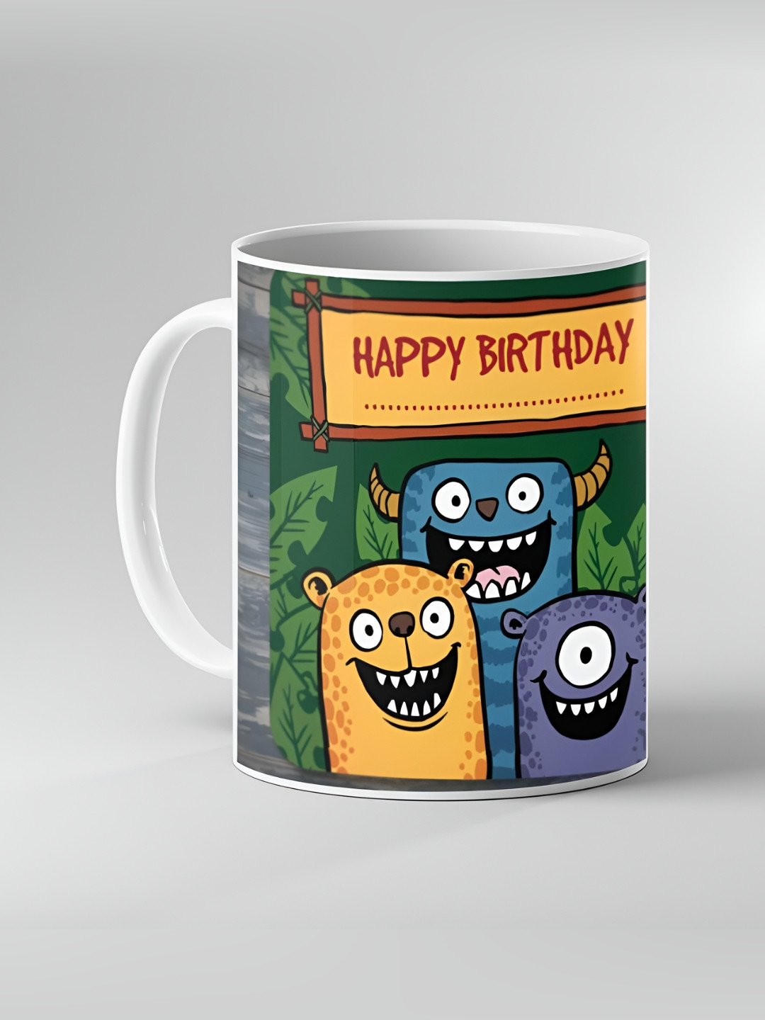 Keviv Green and Yellow Text or Slogans Printed Ceramic Glossy Mugs 325ml