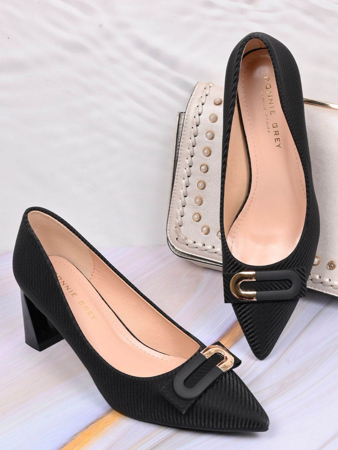 Ronnie Women Grey PU Block Pumps