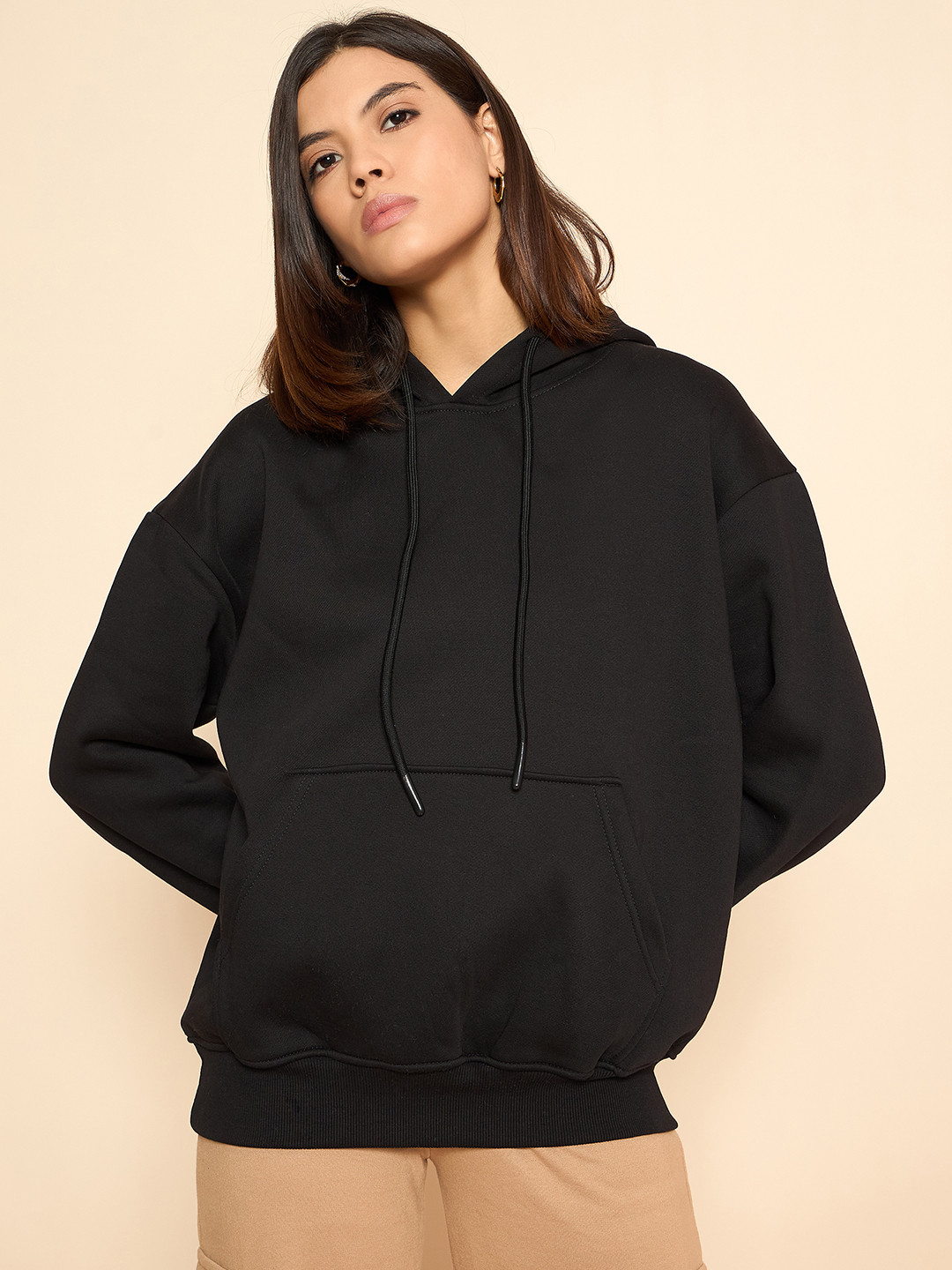 COLOR CAPITAL Women Solid Hooded Oversized Cotton Sweatshirt