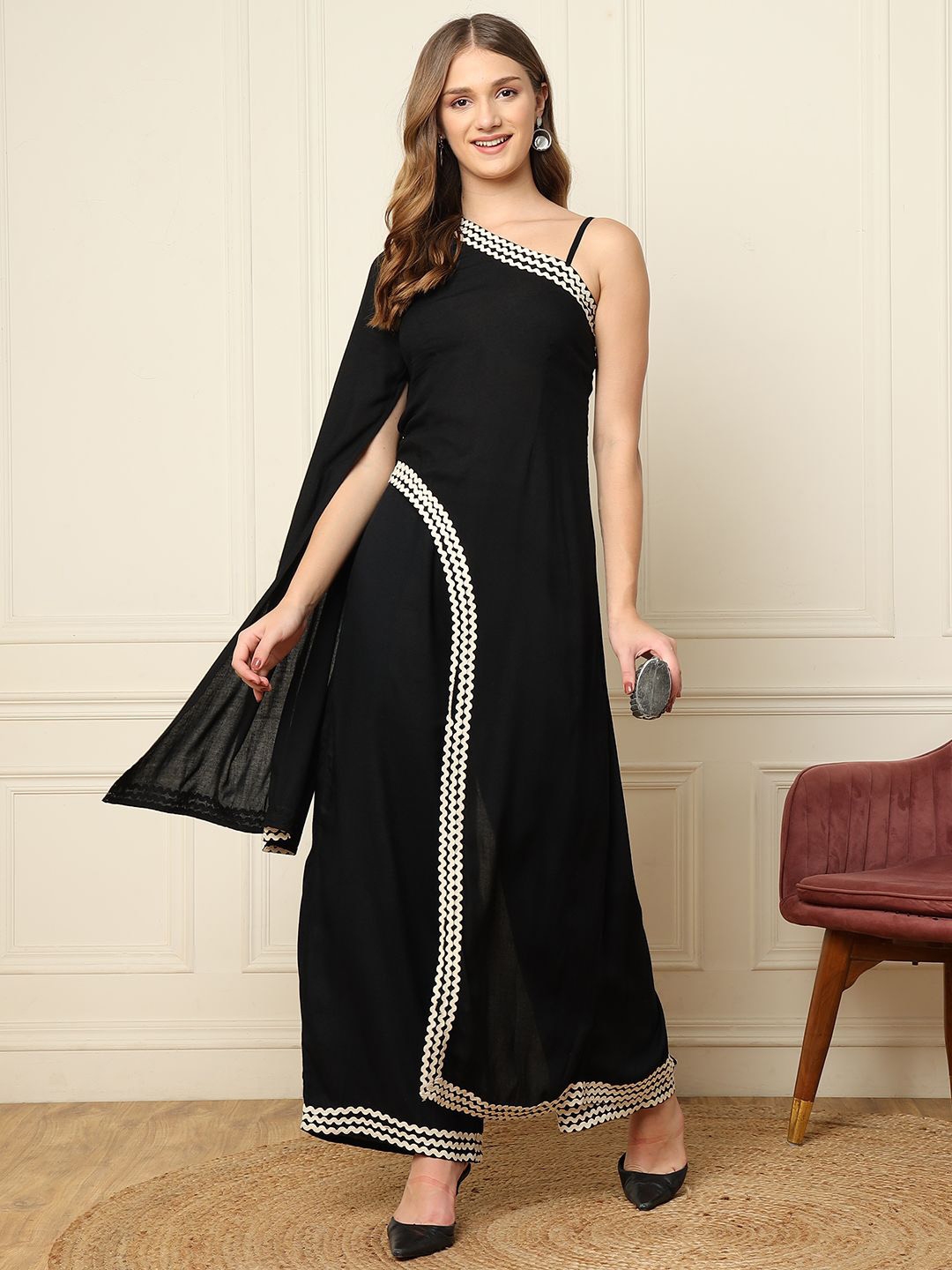 DEEBACO One Shoulder Tunic With Palazzos - Co Ords for Women 31022610 | Myntra