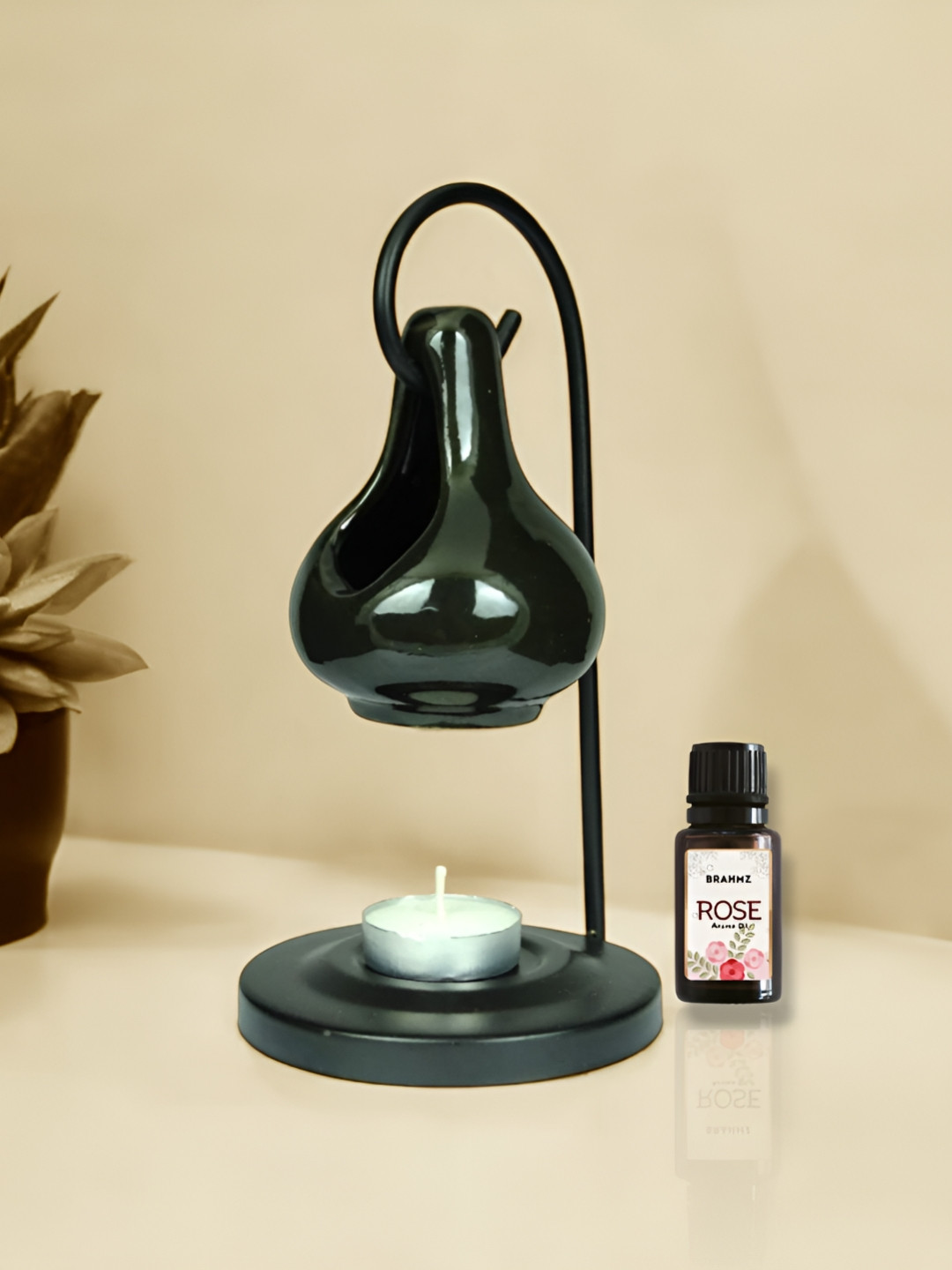 Brahmz Black 2 Pieces Tealights & Rose Oil Ceramic Aroma Hanging Diffuser