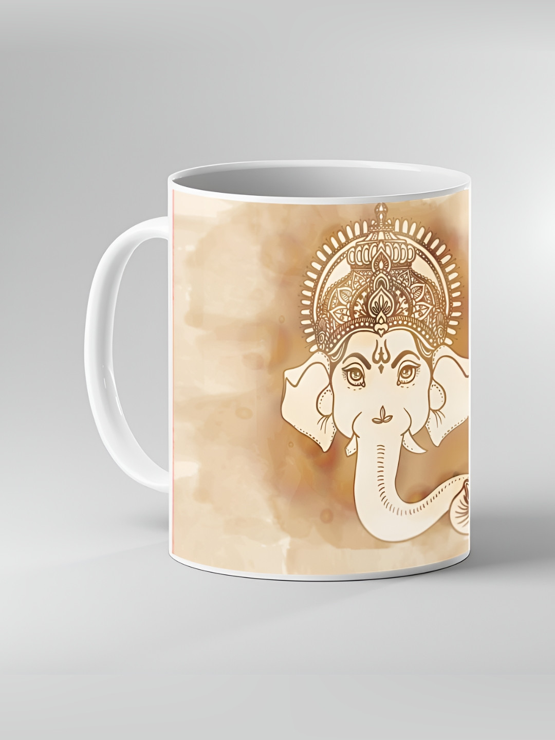 Keviv White and Brown Printed Ceramic Glossy Mugs 325 ml each