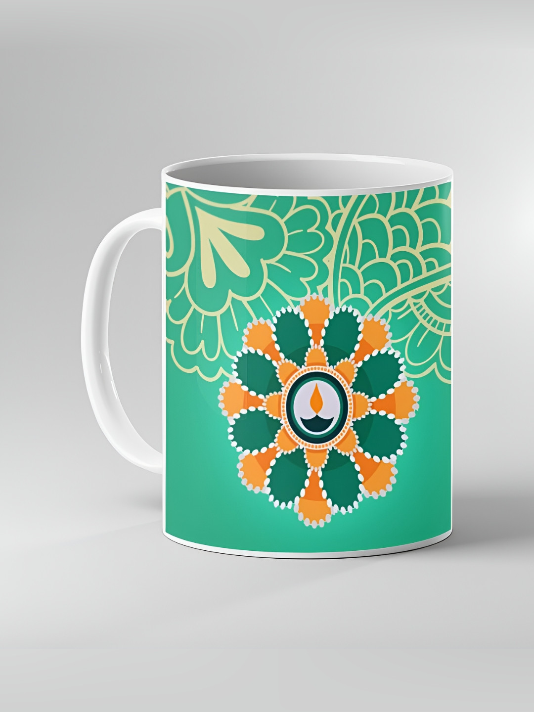 Keviv White and Green Text or Slogans Printed Ceramic Glossy Mugs 325ml