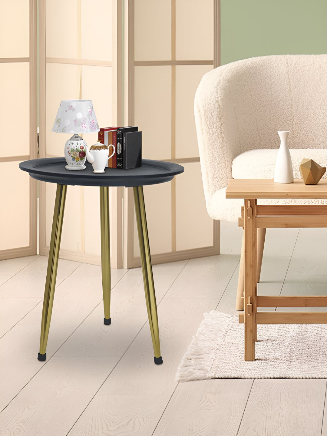 Metalsmith Black Wooden Round Bedside Table