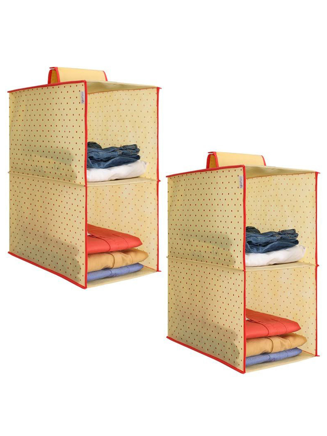 prettykrafts Yellow & Red 2 Pieces Printed Reusable Multi-Utility Organisers