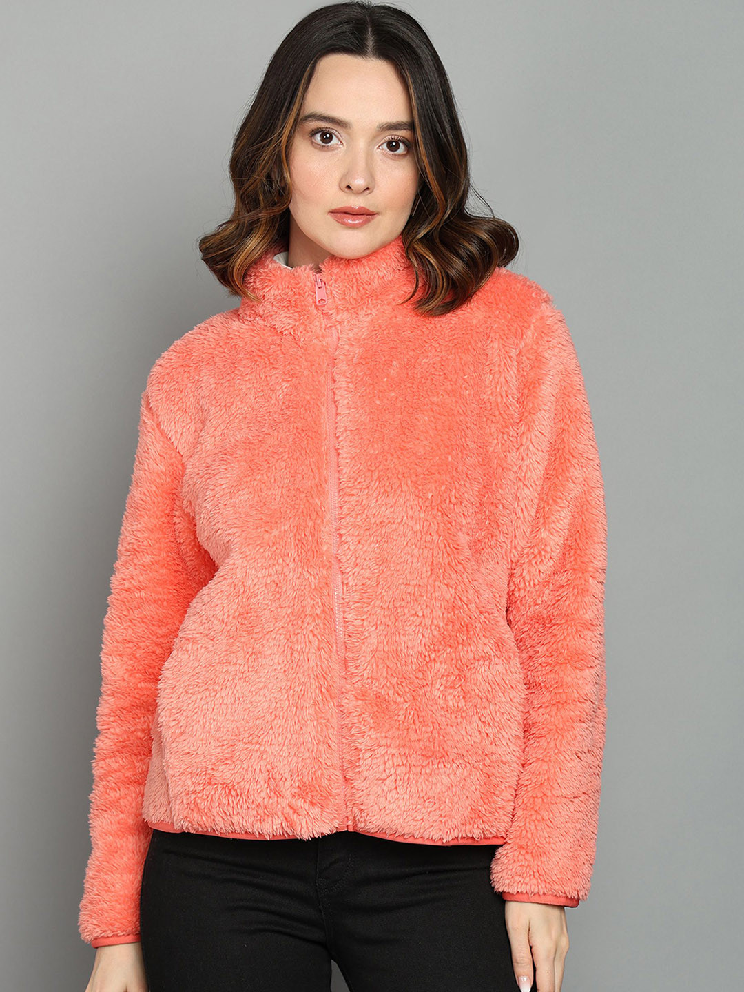 Alan Jones Women Fluffy Yarn Fleece Full-Zip Jacket