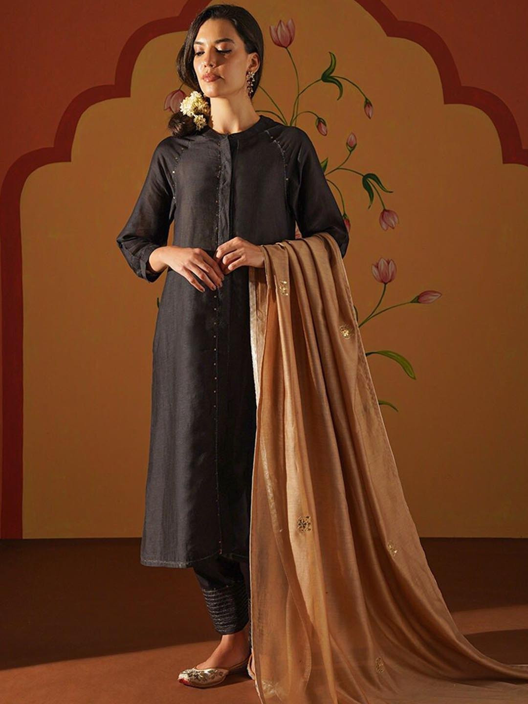 JAYPORE Band Collar A-Line Kurta