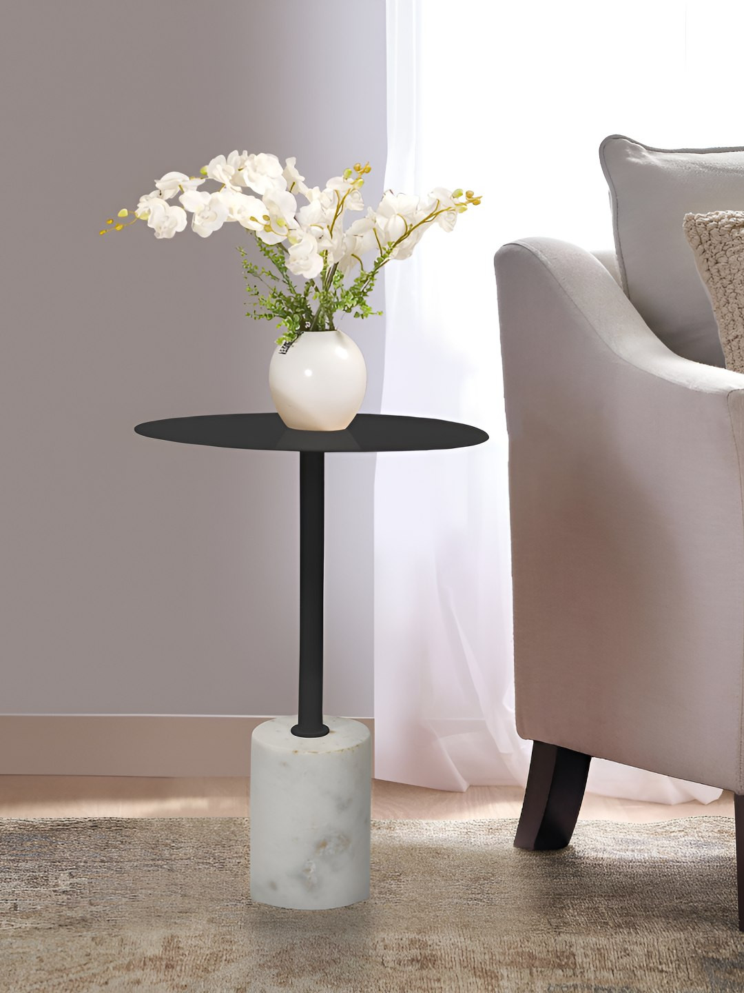 Metalsmith Black & White Round Bedside Table