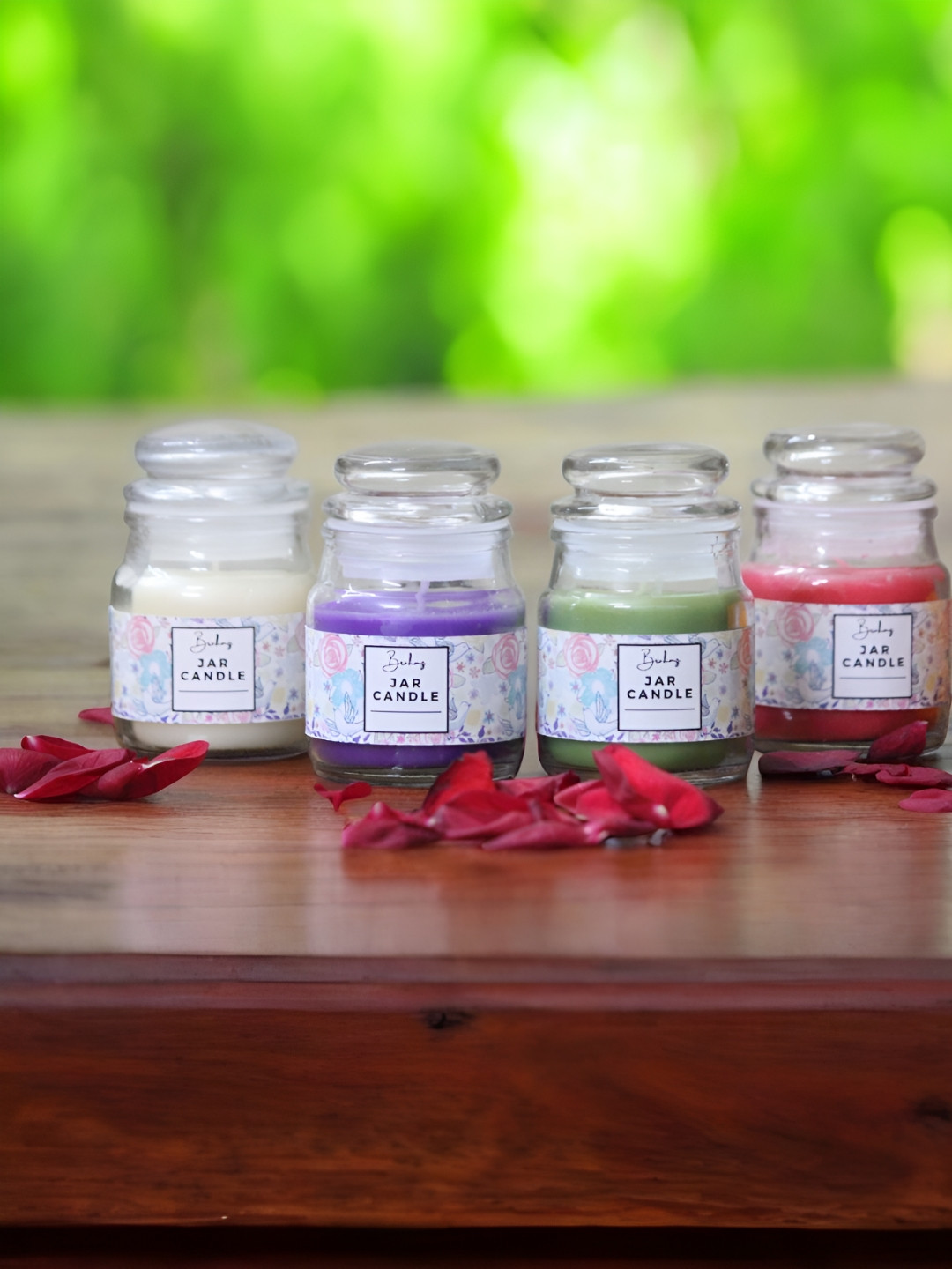 Brahmz Wax Glass Candle Jar Paraffin 4Pcs Vanilla, Lavender, Citronella, Rose Candles