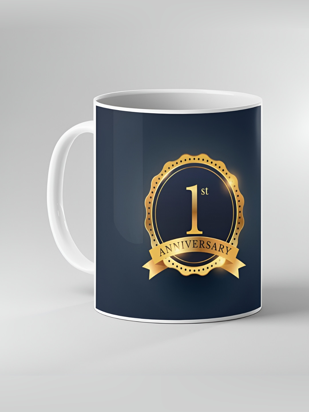 Keviv White & Navy Blue Text or Slogans Printed Ceramic Glossy Mug 325ml