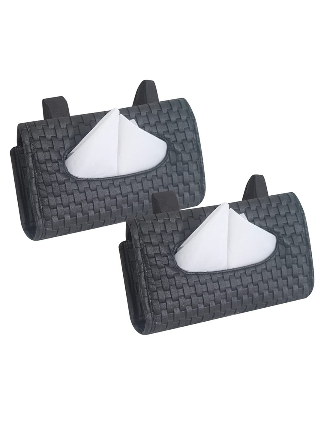 prettykrafts Black 2 Pieces Leather Tissue Holders
