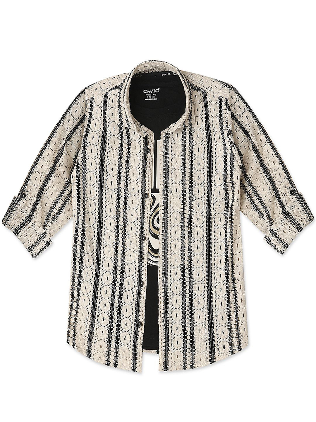 CAVIO Boys Comfort Horizontal Stripes Casual Shirt Comes With T-shirt