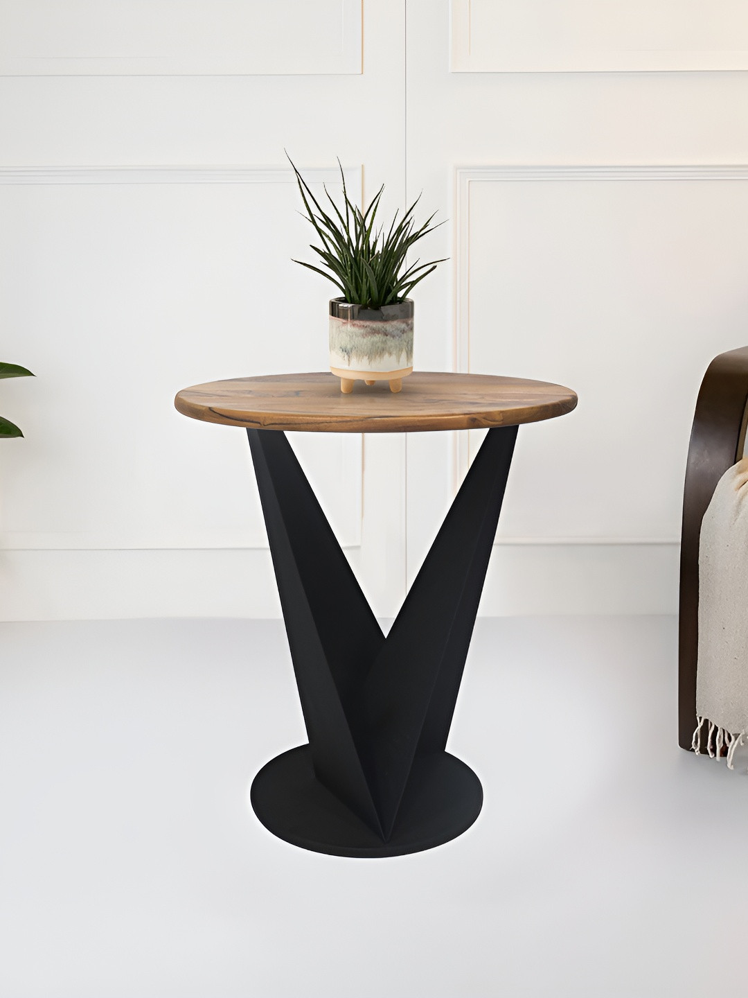 Metalsmith Black & Brown Wooden Round Bedside Table