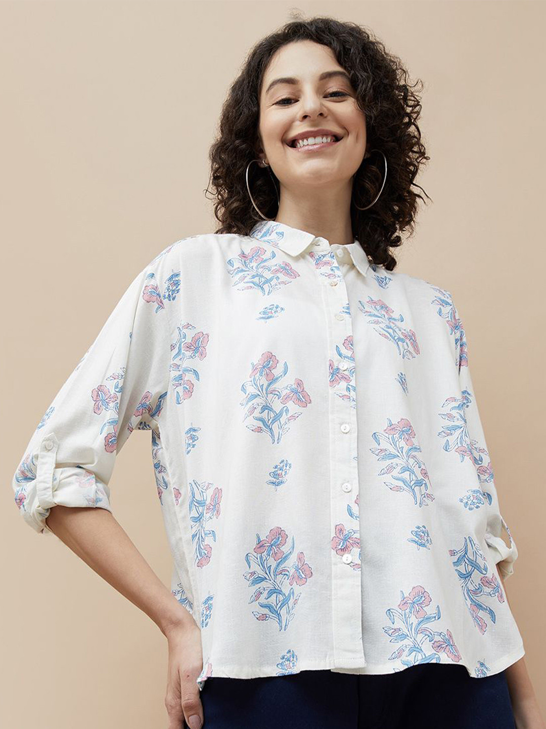 Colour Me by Melange Women Cutaway Collar Abstract Printed Casual Shirt