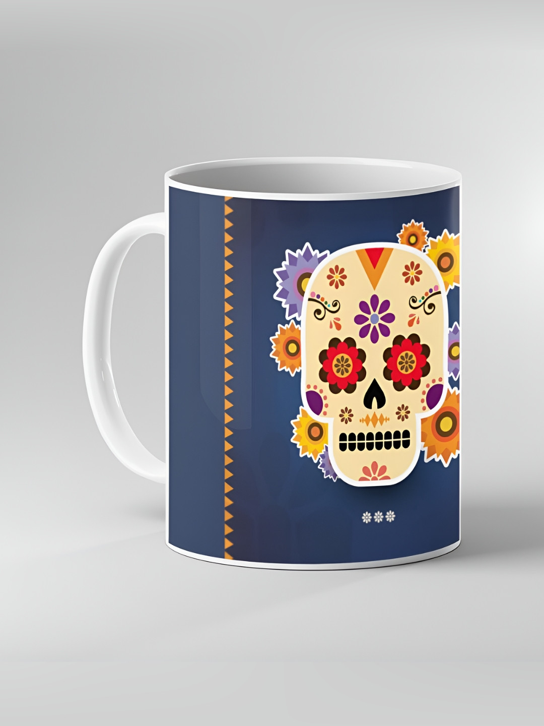 Keviv White & Navy Blue Graphic Printed Ceramic Glossy Mug 325ml