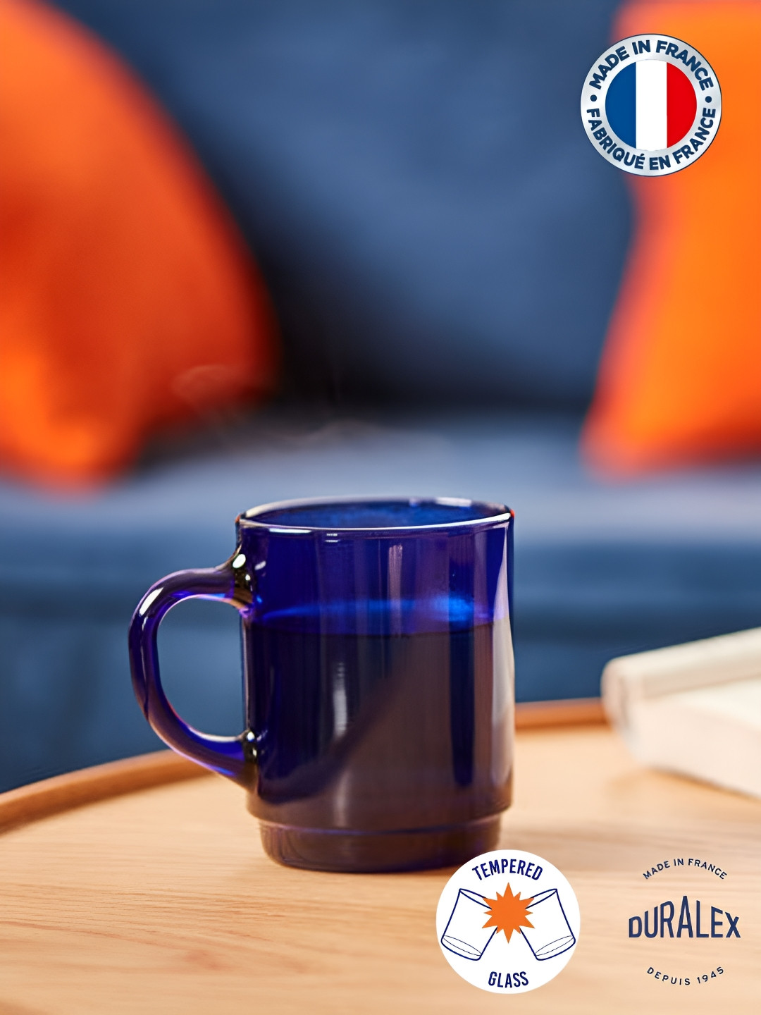 DURALEX Navy Blue Glass Microwave Safe 6 Piece Mug-260ml